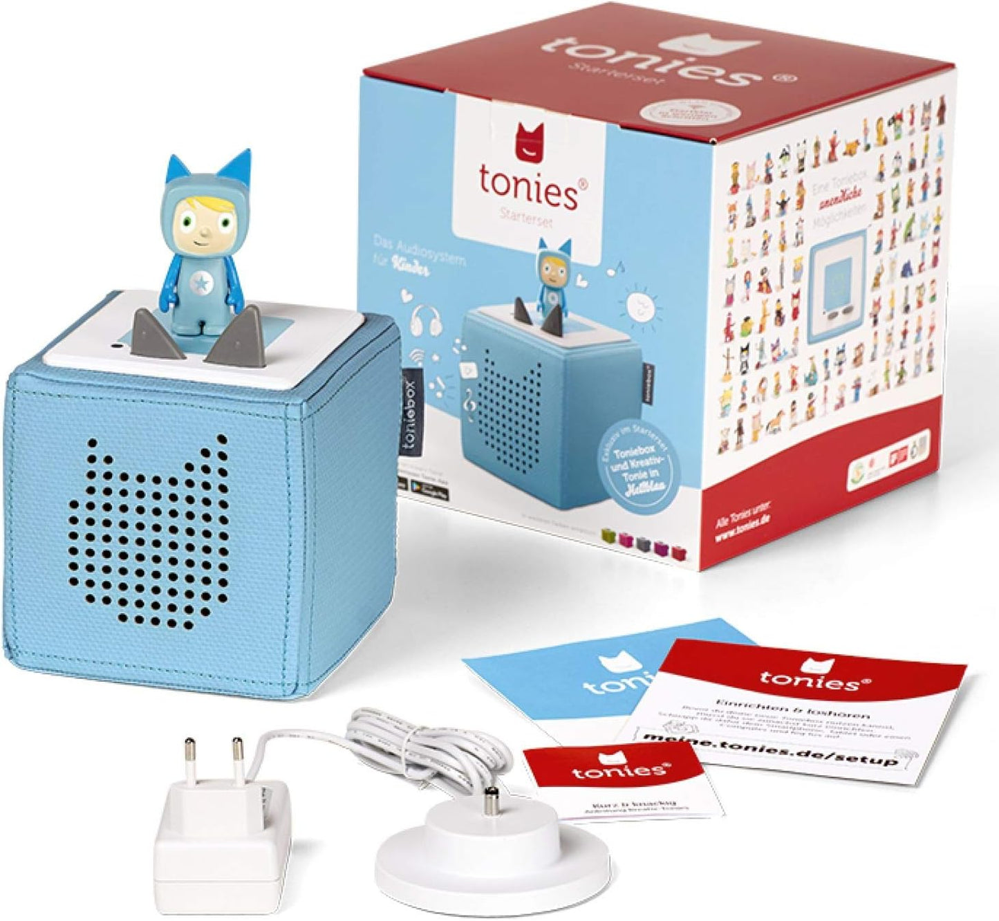 Tonies Toniebox Starter Set - Kabellose Musikbox mit Kreativ Figur für Kinder, 7 Std. Akku, Hellblau - Hörbücher & Lieder zum Entdecken!