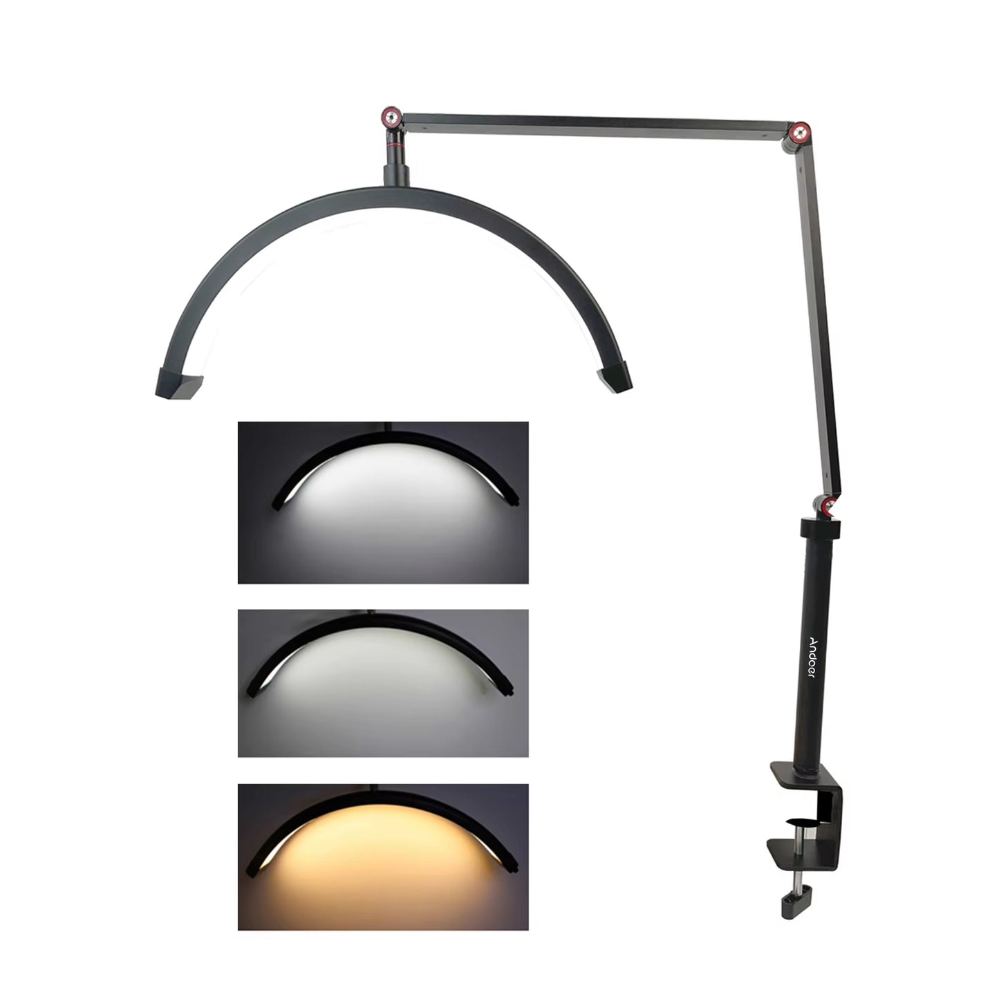 HD-M3X Desktop LED Video Light Half-Moon Fill Light 3000K-6000K C-Clamp for Beauty Salon Makeup Live Streaming Bedside