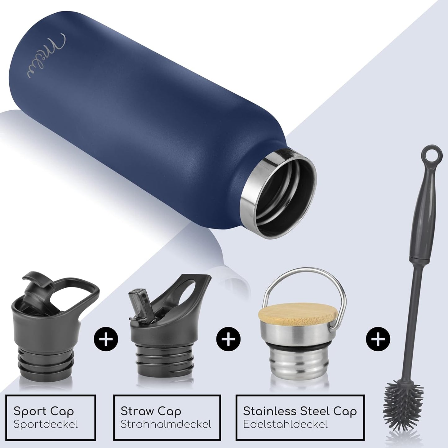 Milu Isolierte Edelstahl Trinkflasche 750Ml - Mit Strohhalm, Auslaufsicher & Doppelwandig, Perfekt für Sprudelwasser - Grünes Blau Design