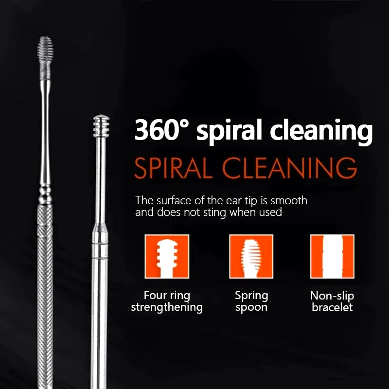 6-Piece Stainless Steel Ear Wax Removal Tool Set with Earpicks and Curette Spoons