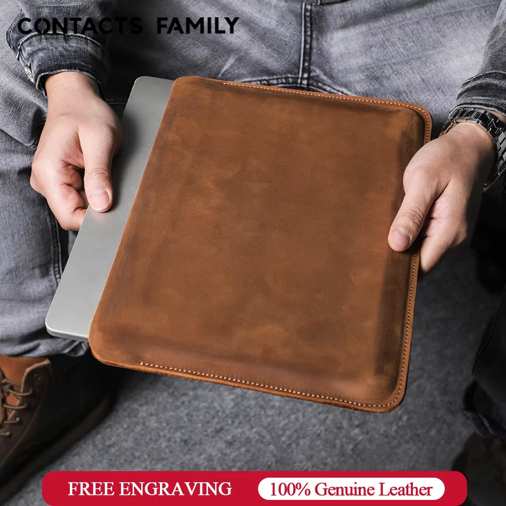 Genuine Leather Laptop Sleeve Case for Macbook Pro Air 13 14 16 M3 M2 M21 Cover HP DELL XPS 13 Computer Bag Men