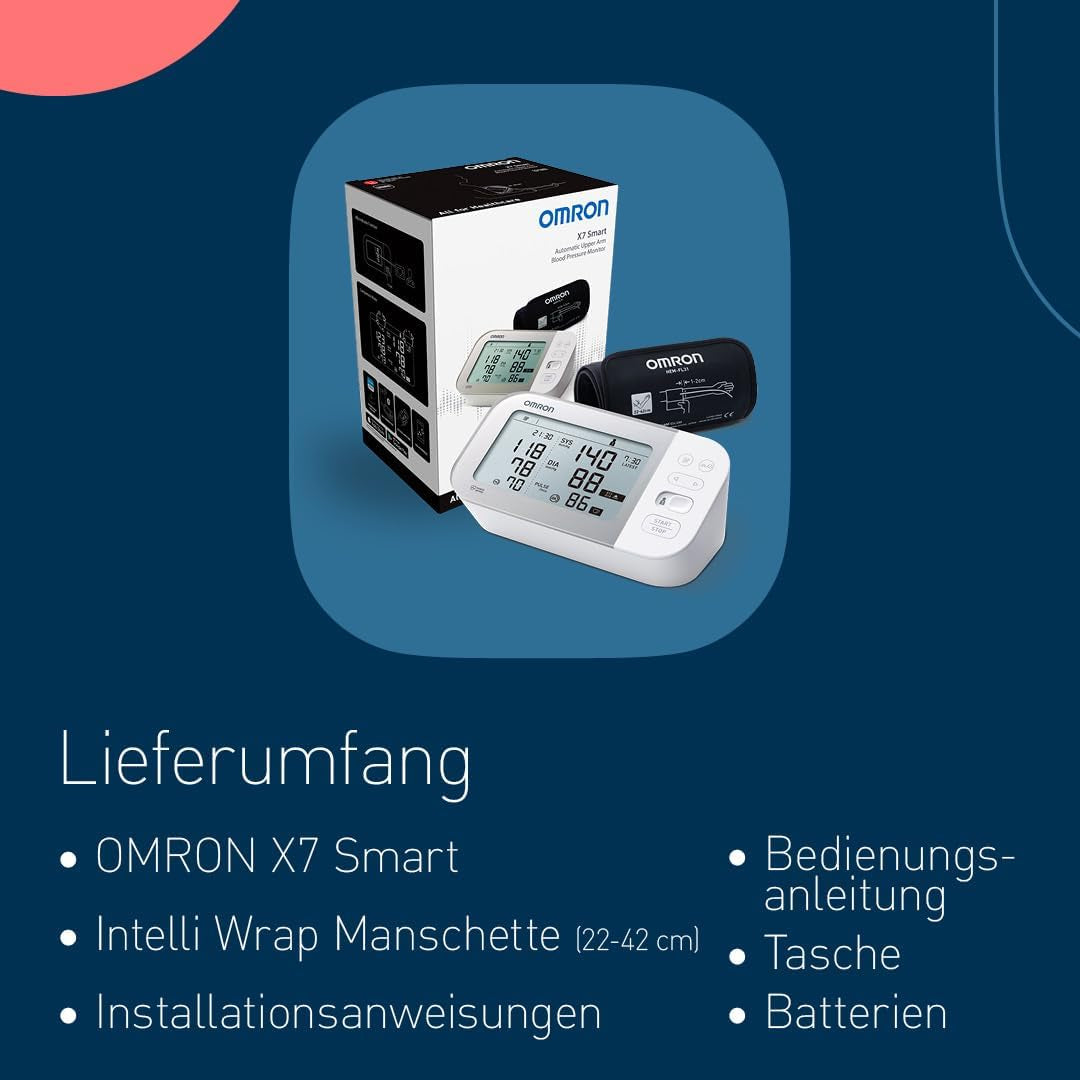 OMRON X7 Smart - Automatisches Oberarm-BlutdruckmessgerΓ€t | Testsieger Stiftung Warentest 11/23 | Afib-Erkennung | Klinisch Validiert - Auch FΓΌr Diabetiker | Mit Kostenloser Smartphone App | 22-42 Cm
