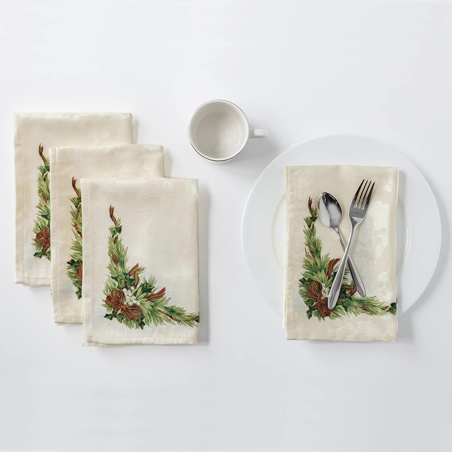 Christmas Ribbons Engineered Bedruckte Stoffservietten Für Weihnachten, Winter Und Urlaub Tischdecken (48,3 X 48,3 Cm Servietten, 4 Stück, Weihnachtsbänder)