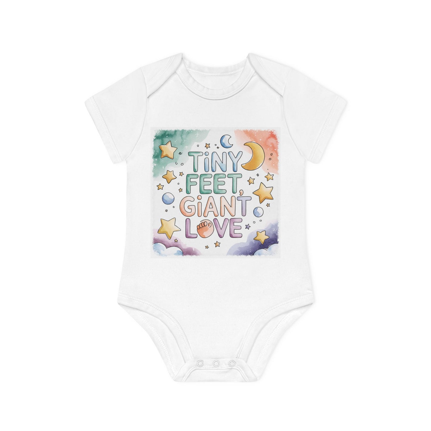 Tiny Feet Giant Love Baby Bodysuit | Newborn Stars Moon Design | Baby Shower Gift | Watercolor Nursery Art | Gender Neutral