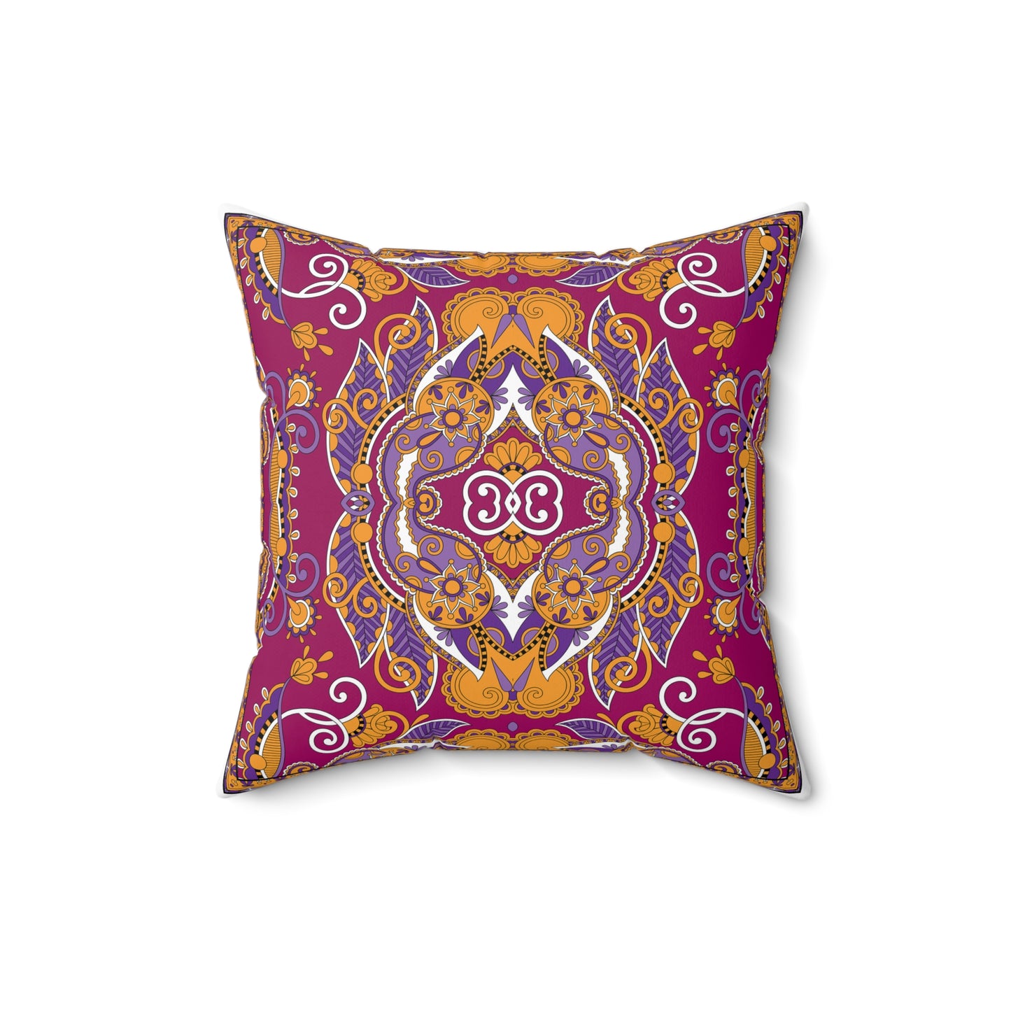 Bohemian Mandala Pillow | Magenta Purple Orange Throw Pillow | Ornate Boho Cushion | Moroccan Style Decor | Spun Polyester Square Pillow