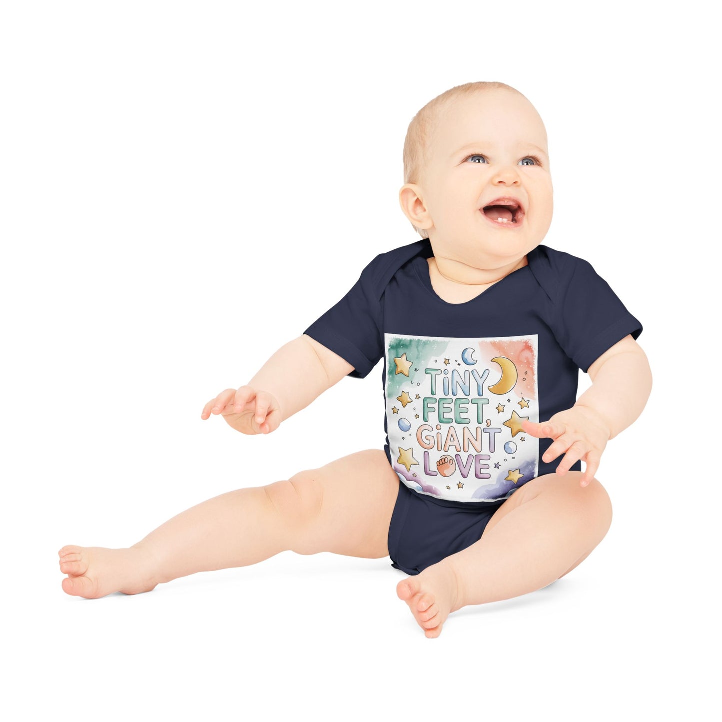 Tiny Feet Giant Love Baby Bodysuit | Newborn Stars Moon Design | Baby Shower Gift | Watercolor Nursery Art | Gender Neutral