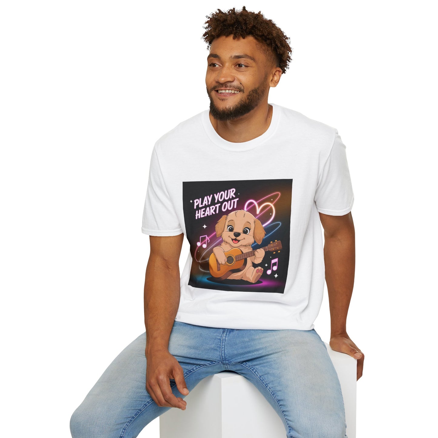 Play Your Heart Out T-shirt | Cute Puppy Guitar Music Design | Dog Lover Gift | Musician Tee | Musical Animal Art