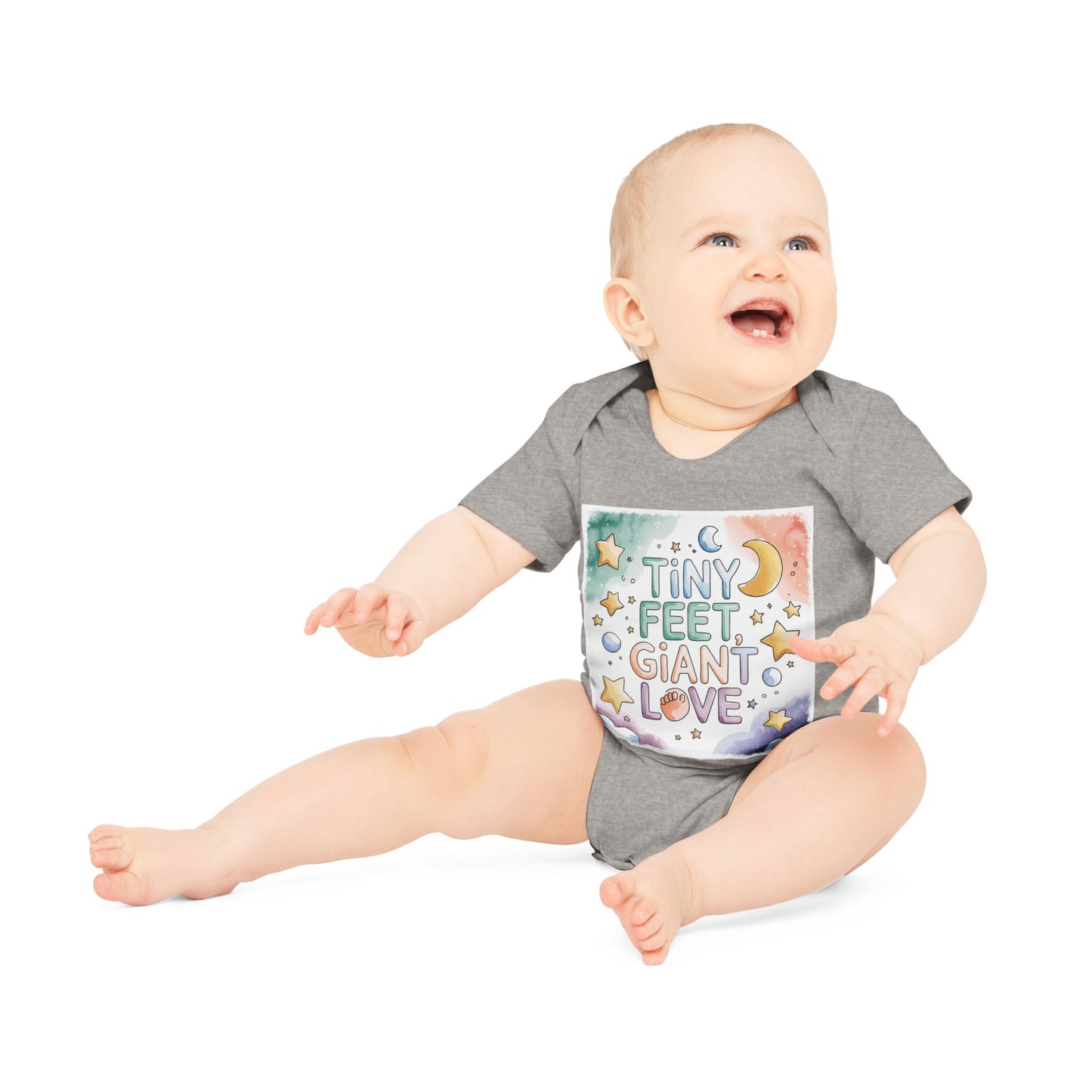 Tiny Feet Giant Love Baby Bodysuit | Newborn Stars Moon Design | Baby Shower Gift | Watercolor Nursery Art | Gender Neutral