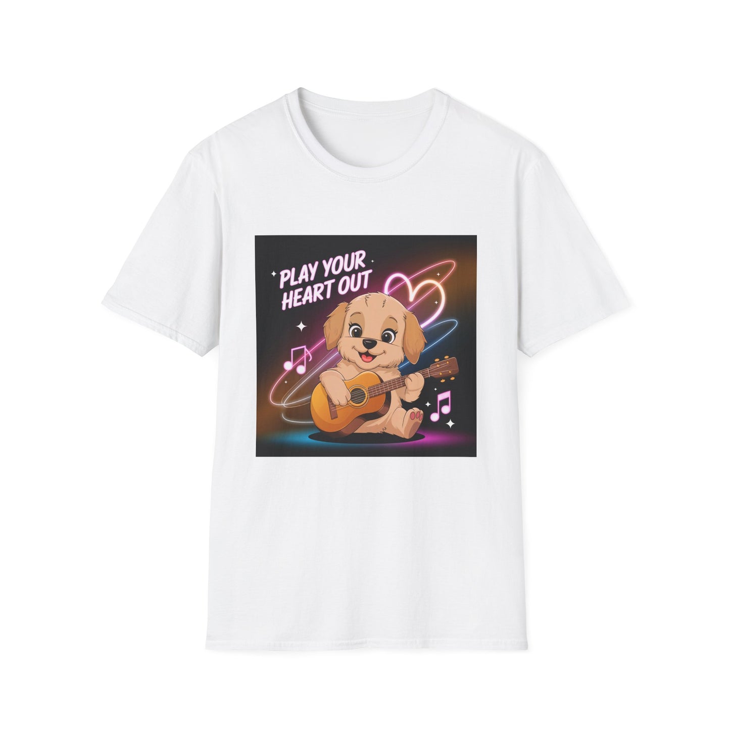 Play Your Heart Out T-shirt | Cute Puppy Guitar Music Design | Dog Lover Gift | Musician Tee | Musical Animal Art