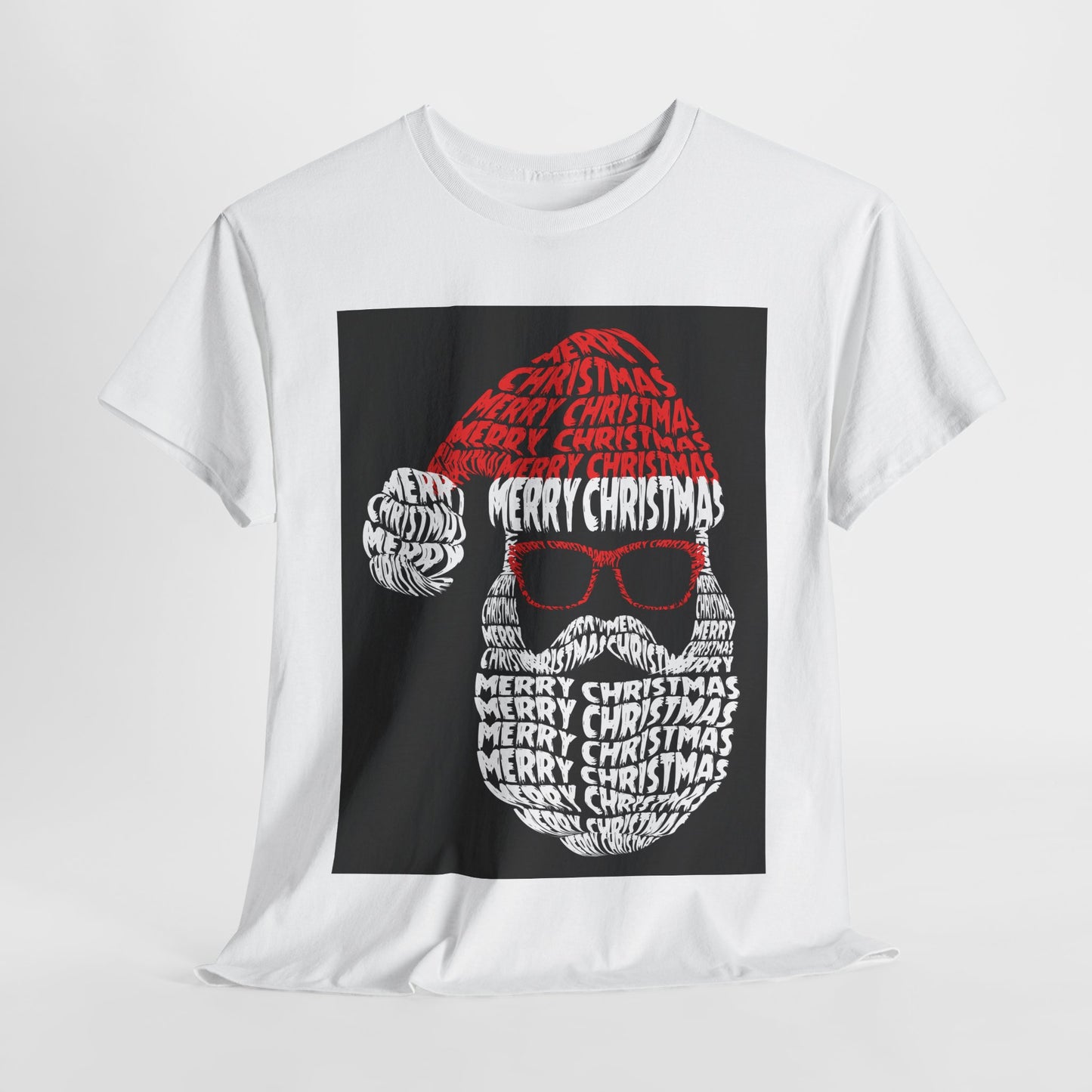 Cool Santa Typography T-Shirt | Christmas Text Art Tee | Holiday Word Art Design | Santa Claus Sunglasses Shirt | Modern Christmas Gift