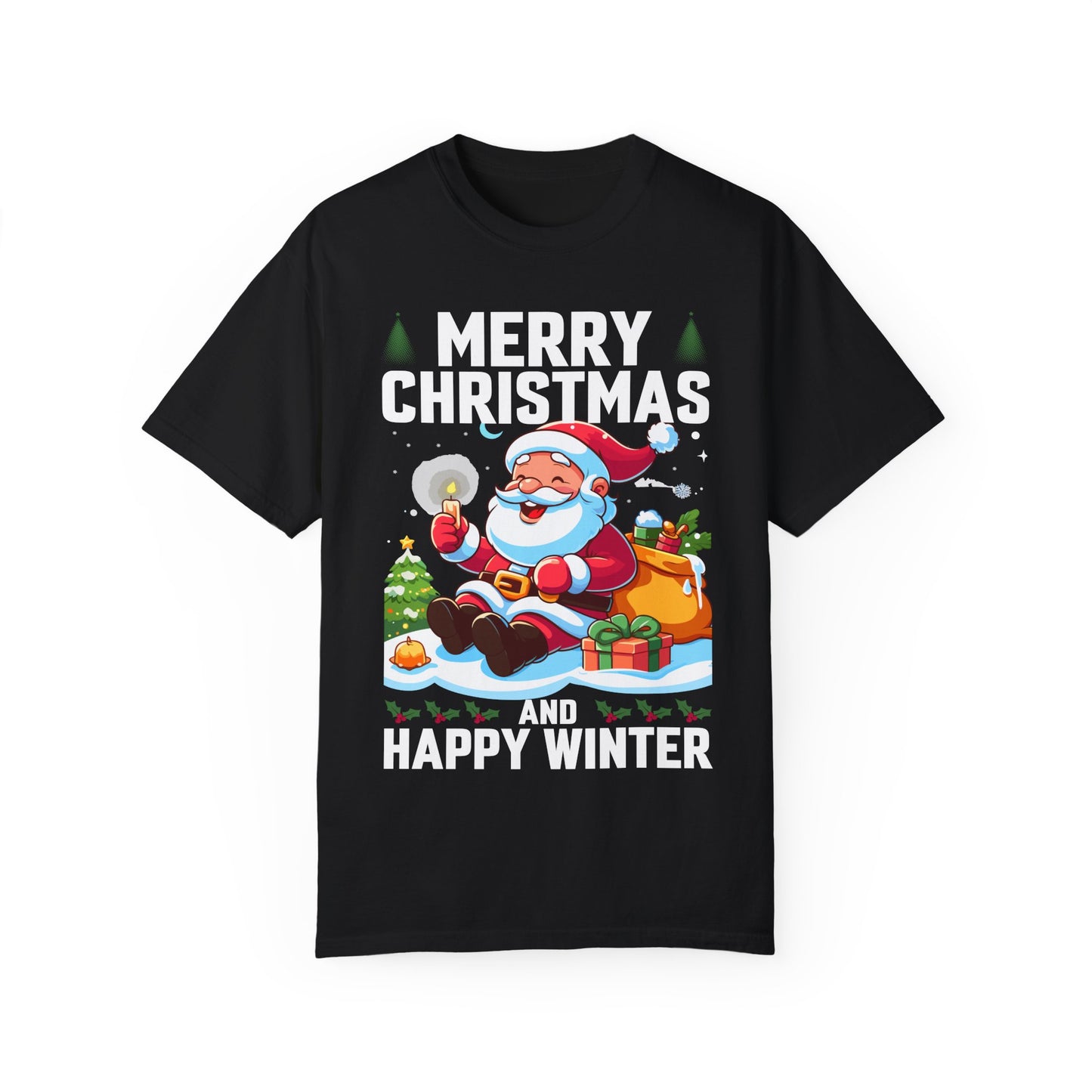 Jolly Santa Christmas T-Shirt | Happy Winter Holiday Design | Cute Santa Claus with Gifts | Festive Christmas Tree Tee | Unisex T-shirt