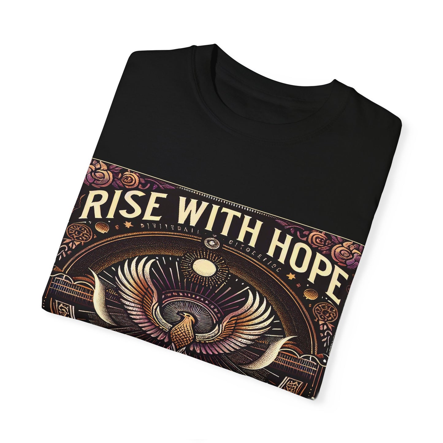 Rise with Hope | Persian English Phoenix Design | Bilingual Inspirational Art | Mystical Bird | Moon Phase Art | Spiritual T-shirt Design