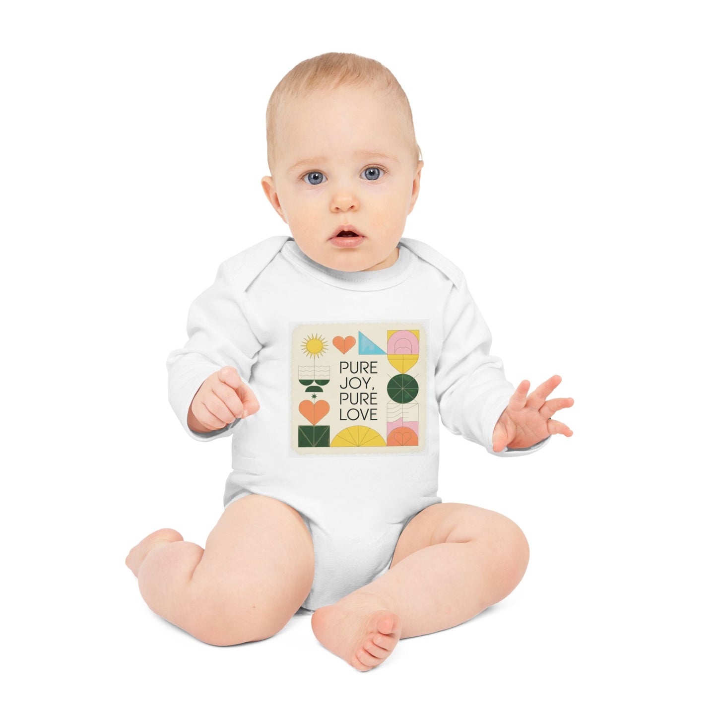 Pure Joy Pure Love T-shirt | Typography | Positive Quote Tee | Colorful Love Design | Modern Heart Shirt | Baby Sleeve Organic Bodysuit