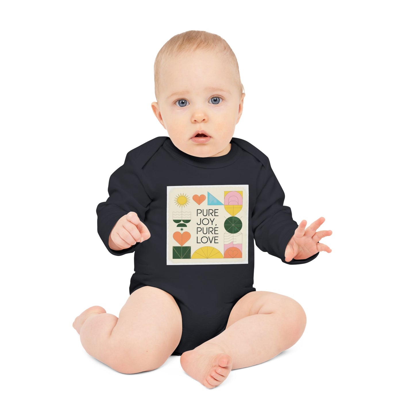 Pure Joy Pure Love T-shirt | Typography | Positive Quote Tee | Colorful Love Design | Modern Heart Shirt | Baby Sleeve Organic Bodysuit