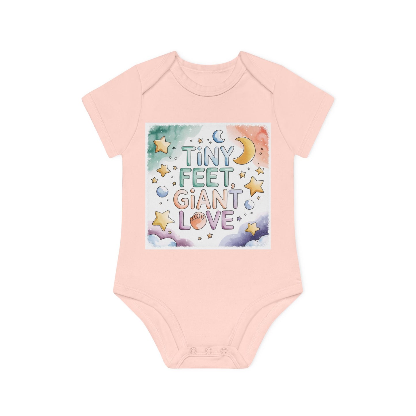 Tiny Feet Giant Love Baby Bodysuit | Newborn Stars Moon Design | Baby Shower Gift | Watercolor Nursery Art | Gender Neutral