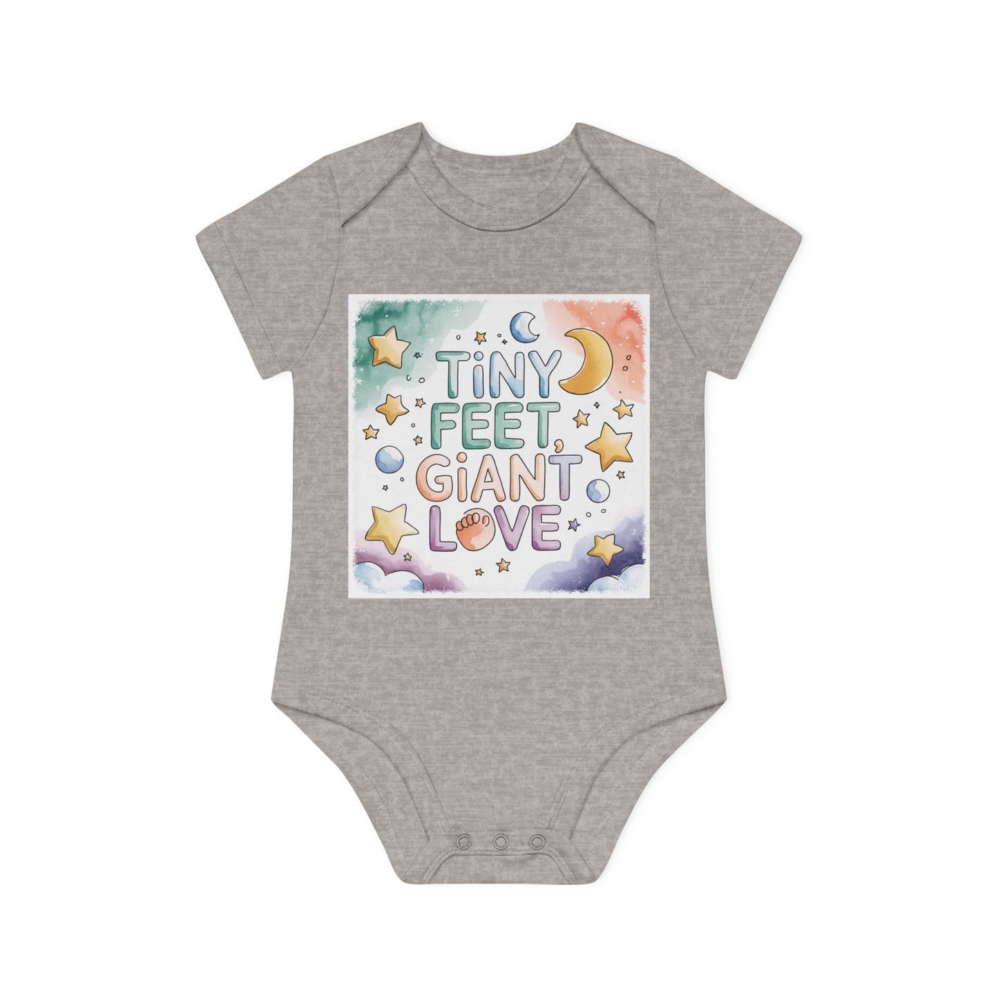 Tiny Feet Giant Love Baby Bodysuit | Newborn Stars Moon Design | Baby Shower Gift | Watercolor Nursery Art | Gender Neutral
