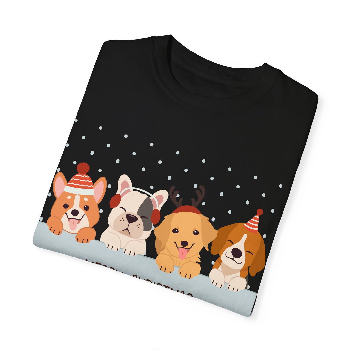 Dog Christmas T-Shirt | Cute Puppy Holiday | Pet Lover Gift | Christmas Dogs | Unisex Garment-Dyed T-shirt | Christmas T-shirt