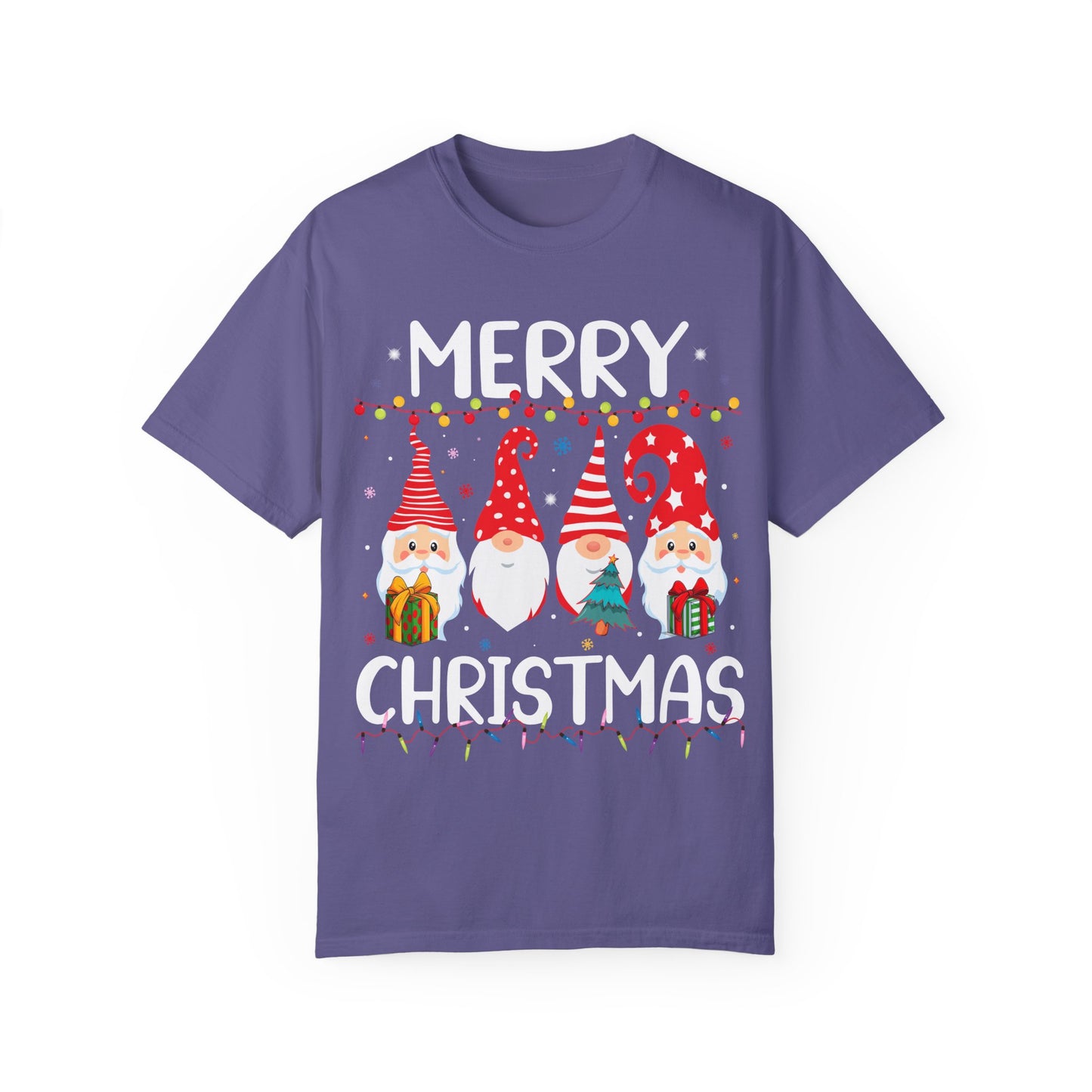 Christmas Gnomes T-Shirt | Festive Nordic Gnomies | Holiday Lights Design | Unisex Garment-Dyed T-shirt | Christmas gift | Merry Christmas