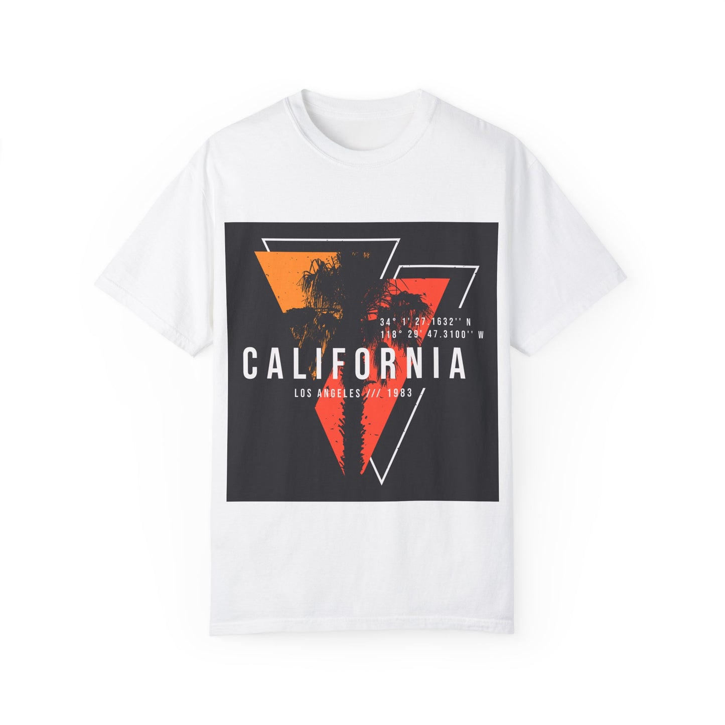 California Los Angeles T-Shirt | Vintage Palm Tree | Retro LA Coordinates | 1983 Beach Vibes | Sunset Geometric Design | West Coast Style
