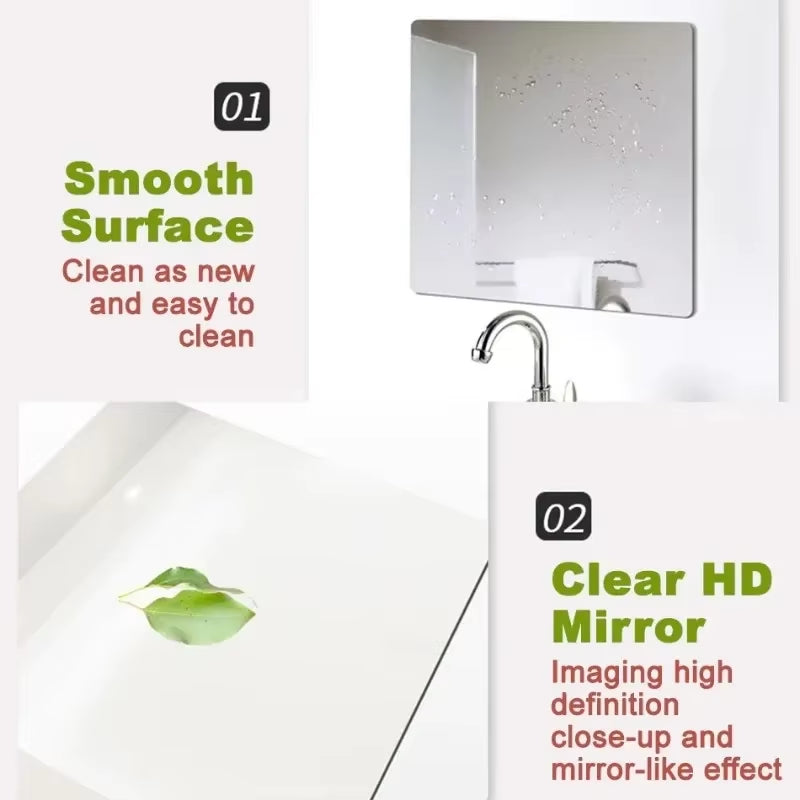 HD Anti-Fog Self-Adhesive Full-Length Wall Mirror Tiles - Shatterproof Non-Glass Safety Mirror Sheets, 2MM Thickness