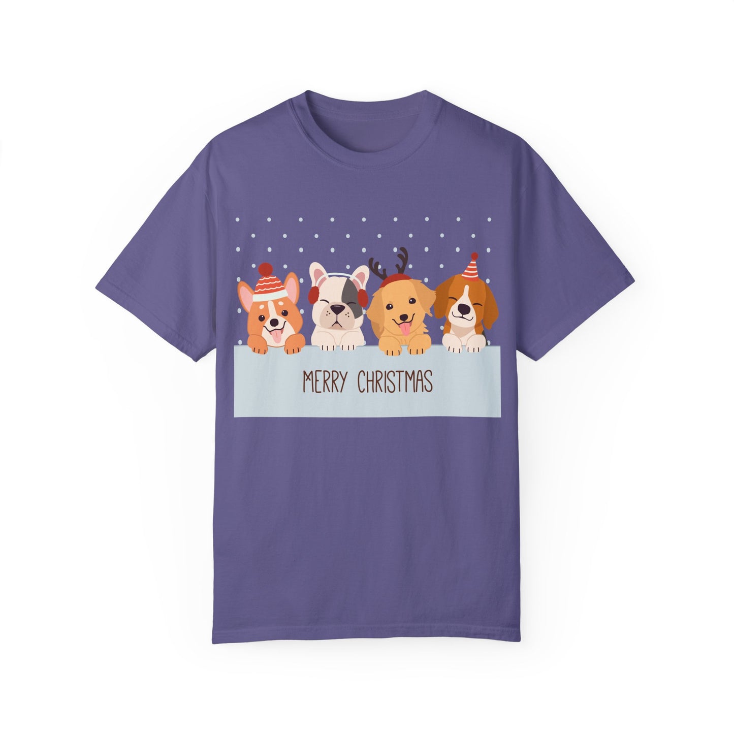 Dog Christmas T-Shirt | Cute Puppy Holiday | Pet Lover Gift | Christmas Dogs | Unisex Garment-Dyed T-shirt | Christmas T-shirt