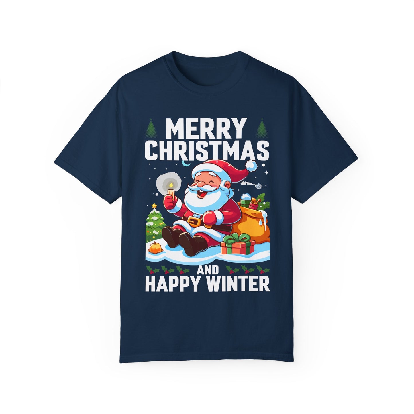 Jolly Santa Christmas T-Shirt | Happy Winter Holiday Design | Cute Santa Claus with Gifts | Festive Christmas Tree Tee | Unisex T-shirt