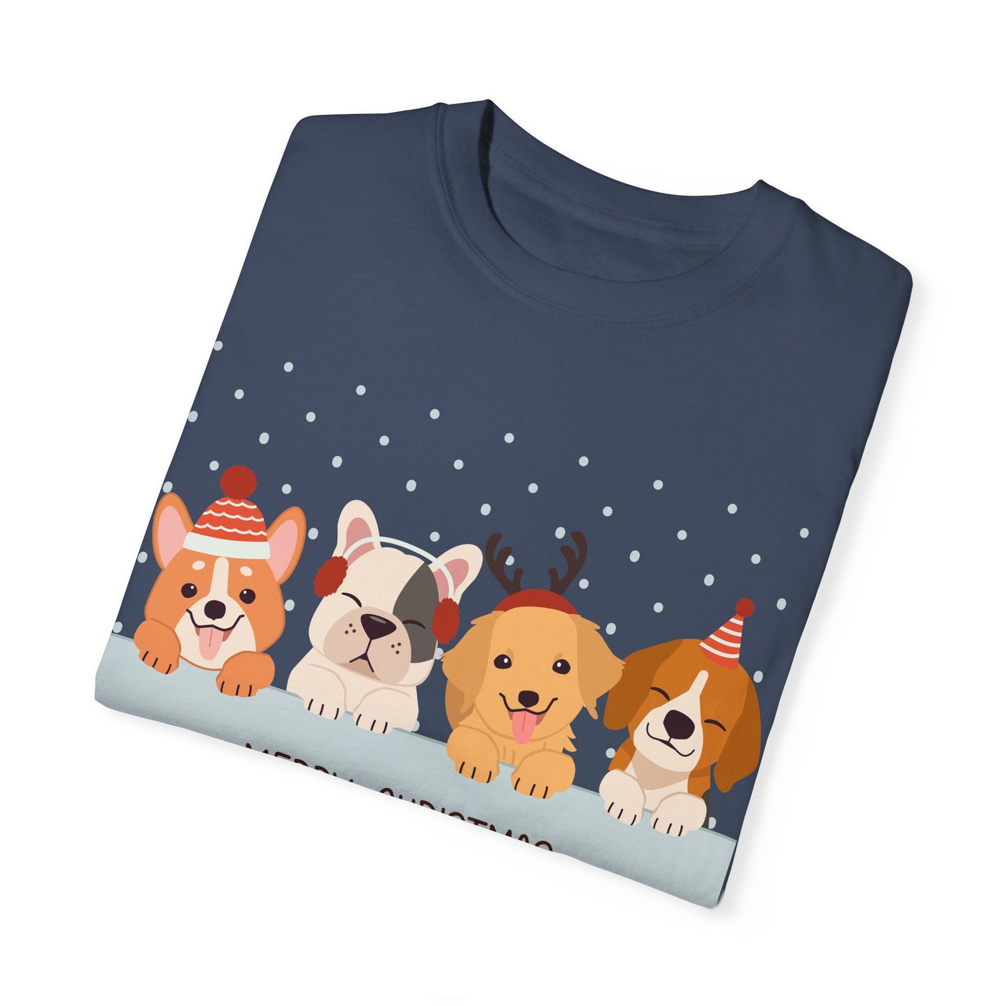 Dog Christmas T-Shirt | Cute Puppy Holiday | Pet Lover Gift | Christmas Dogs | Unisex Garment-Dyed T-shirt | Christmas T-shirt
