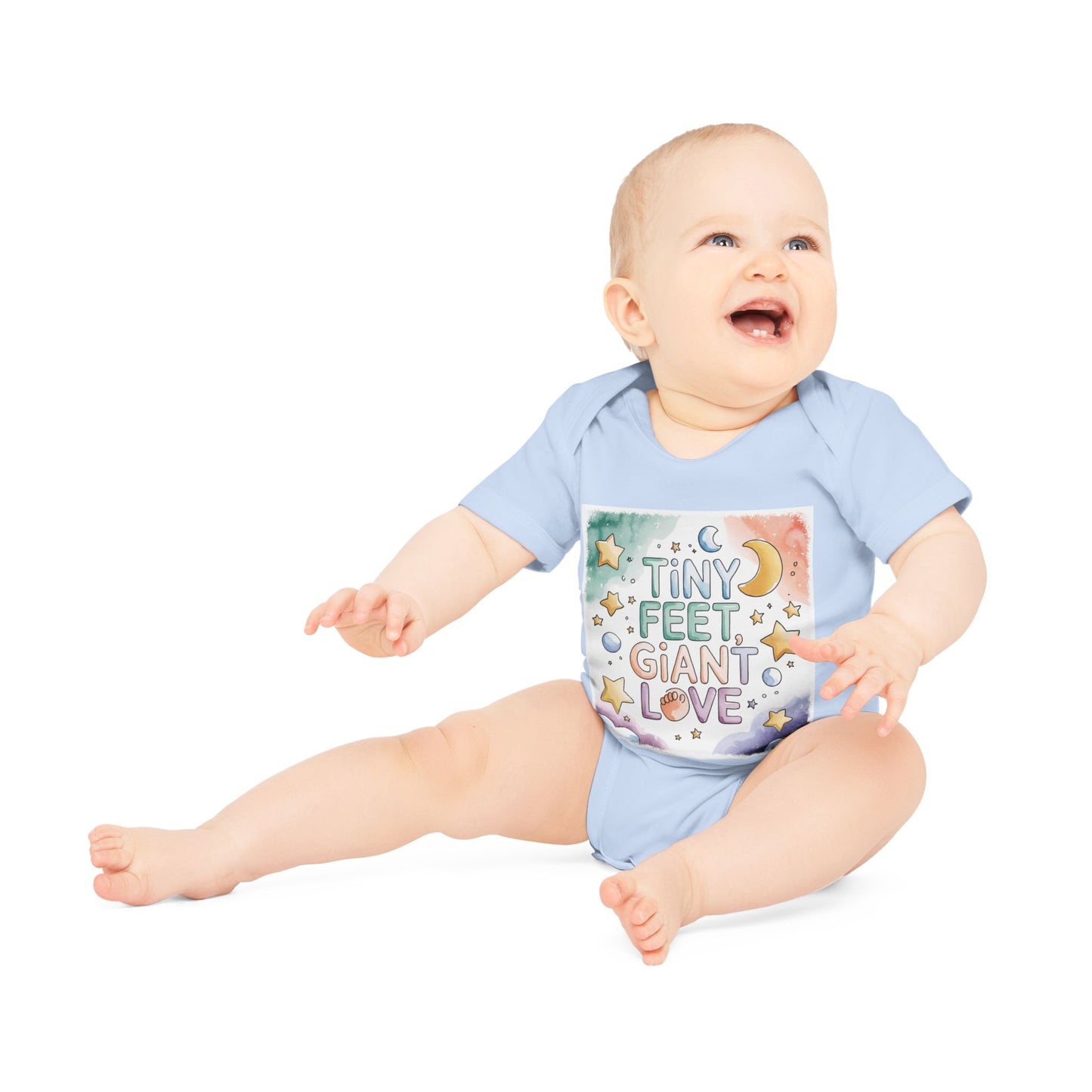 Tiny Feet Giant Love Baby Bodysuit | Newborn Stars Moon Design | Baby Shower Gift | Watercolor Nursery Art | Gender Neutral