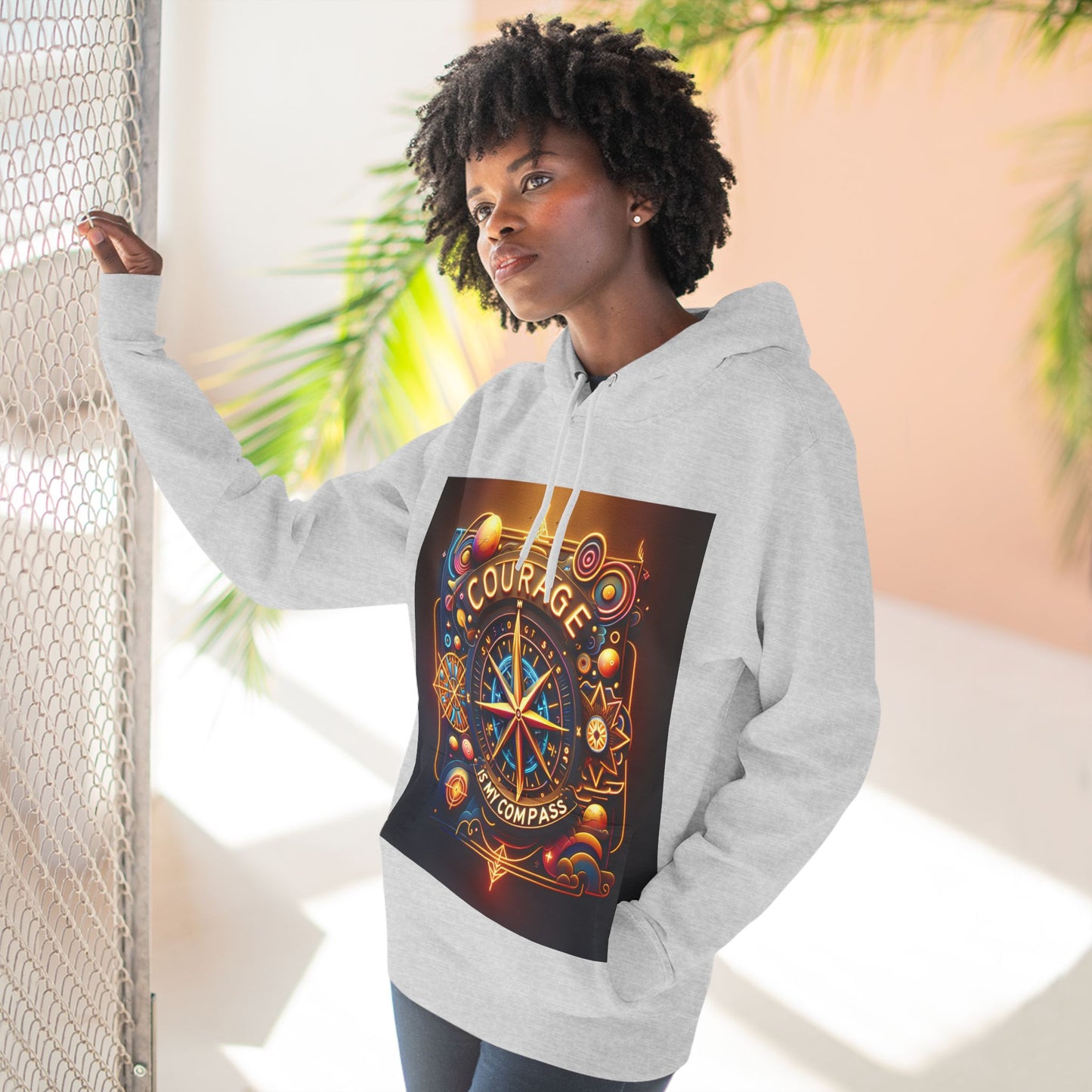Courage Is My Compass T-shirt | Inspirational Nautical Art | Neon Compass Design | Motivational Quote Tee | Adventure Spirit