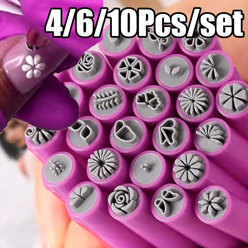 Professional Nail Art Stamp Pen Set - 9D Daisy, Star, Butterfly, and Heart Templates - 3/4/5/6/10 Pieces DIY Nail Painting Tools
