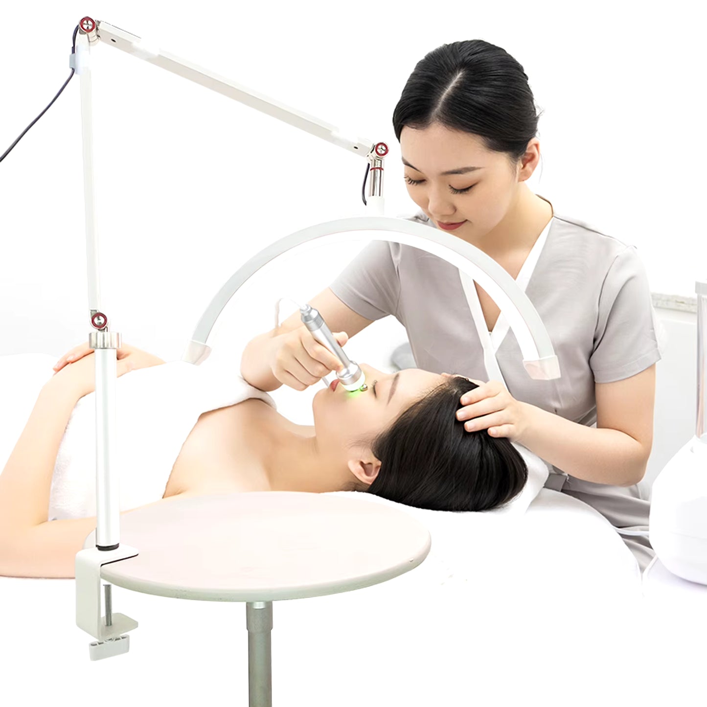 HD-M3X Desktop LED Video Light Half-Moon Fill Light 3000K-6000K C-Clamp for Beauty Salon Makeup Live Streaming Bedside