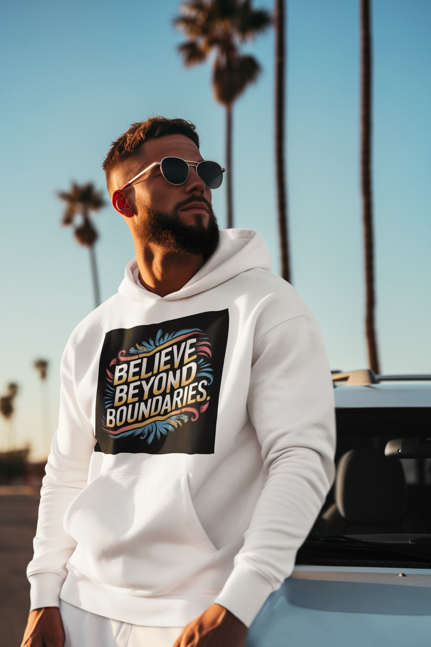 Believe Beyond Boundaries Hoodie | Motivational Typography Art | Inspirational Quote Tee | Dream Big hoodie | Vintage Gradient Design |