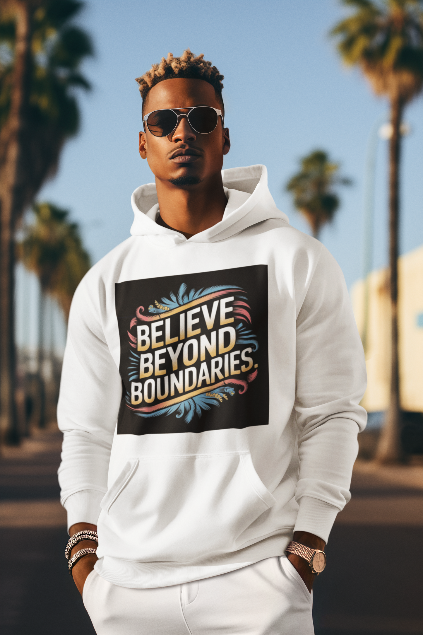 Believe Beyond Boundaries Hoodie | Motivational Typography Art | Inspirational Quote Tee | Dream Big hoodie | Vintage Gradient Design |