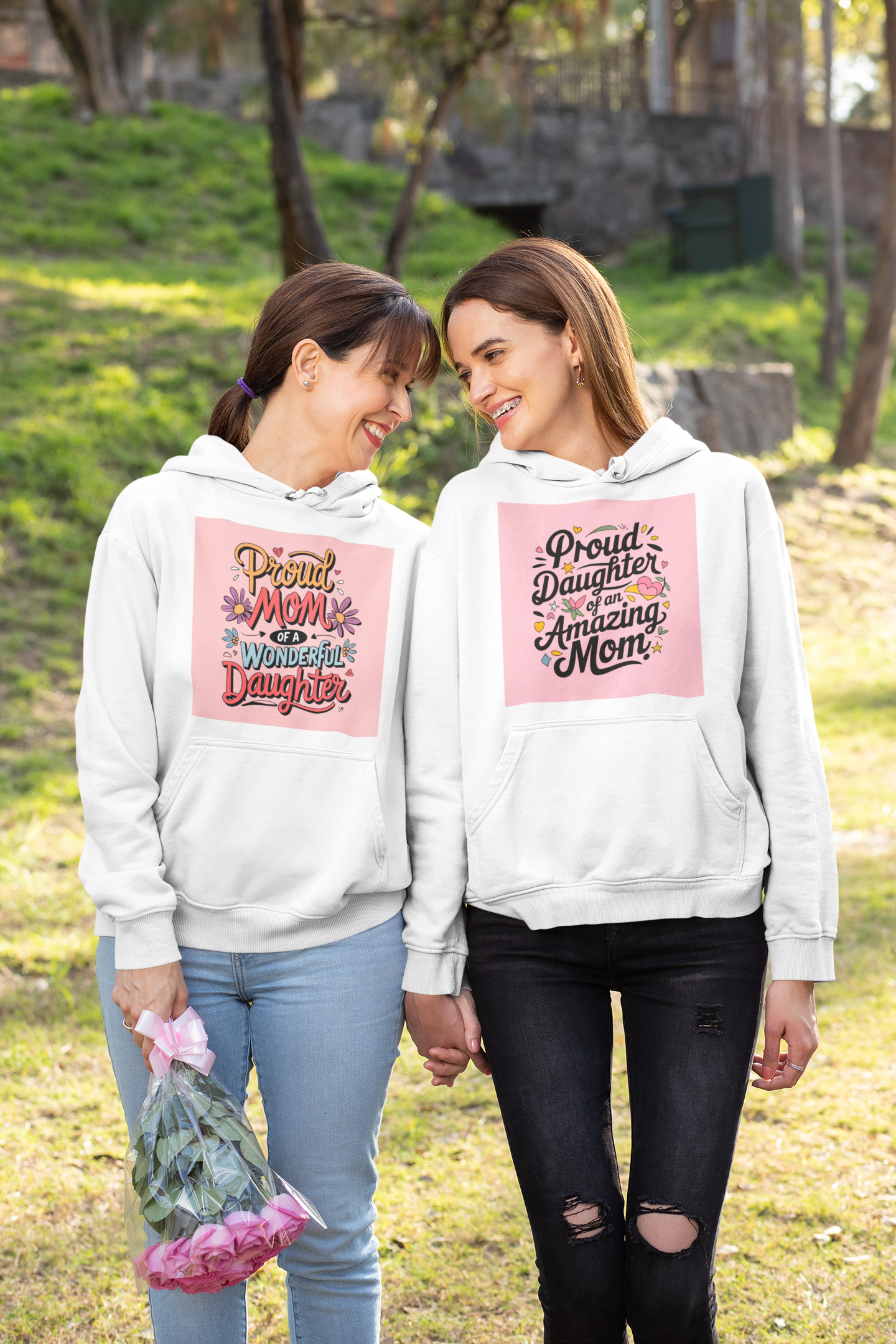 Proud Mom of a Wonderful Daughter Hoodie | Mother Daughter Love | Floral Mom Gift | Mothers Day Tee | Pink Flower Design | hoodie