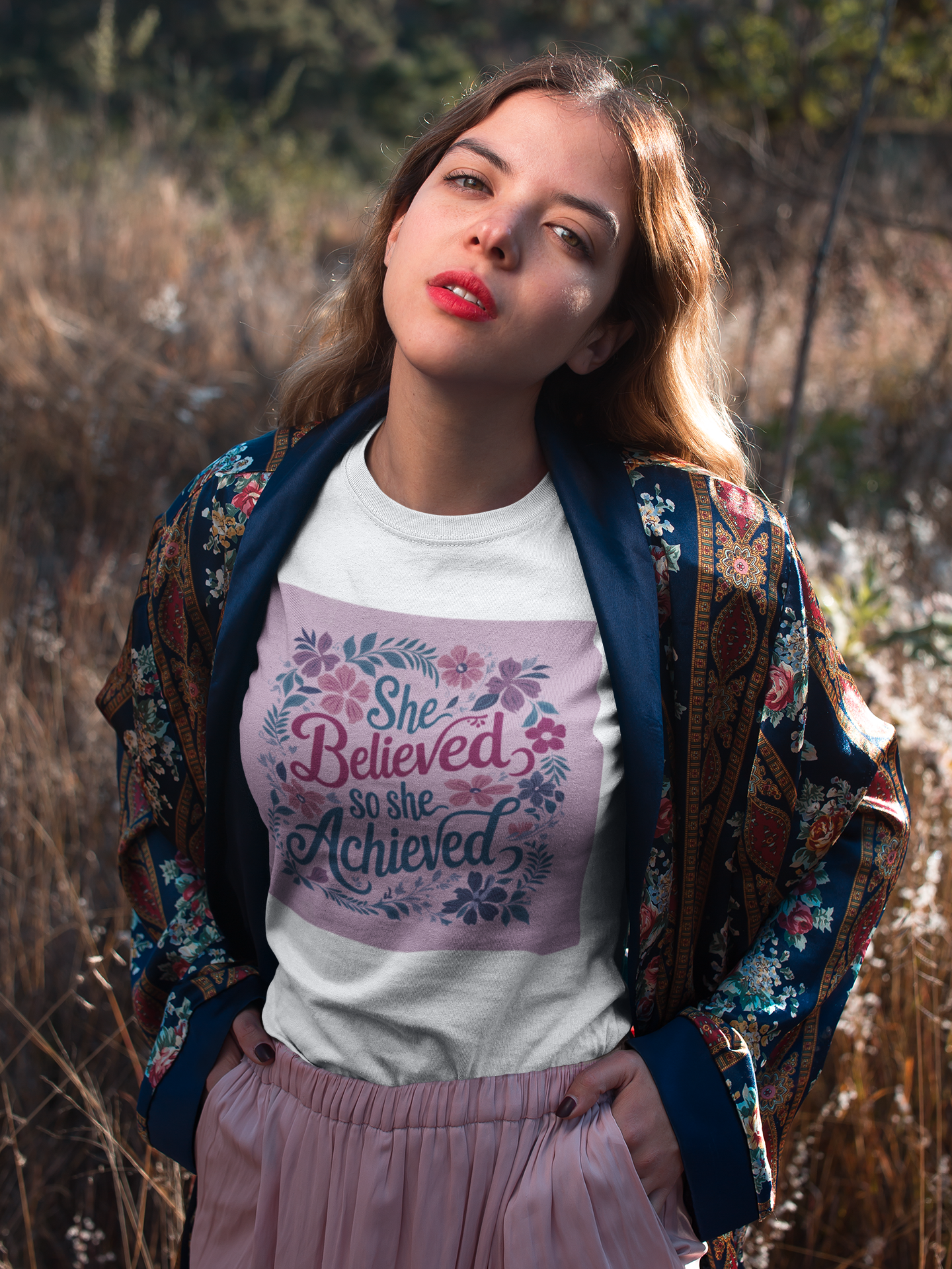 She Believed She Could Achieve T-shirt | Women Empowerment | Floral Motivational Quote | Girl Boss Gift | Feminine Success Tee