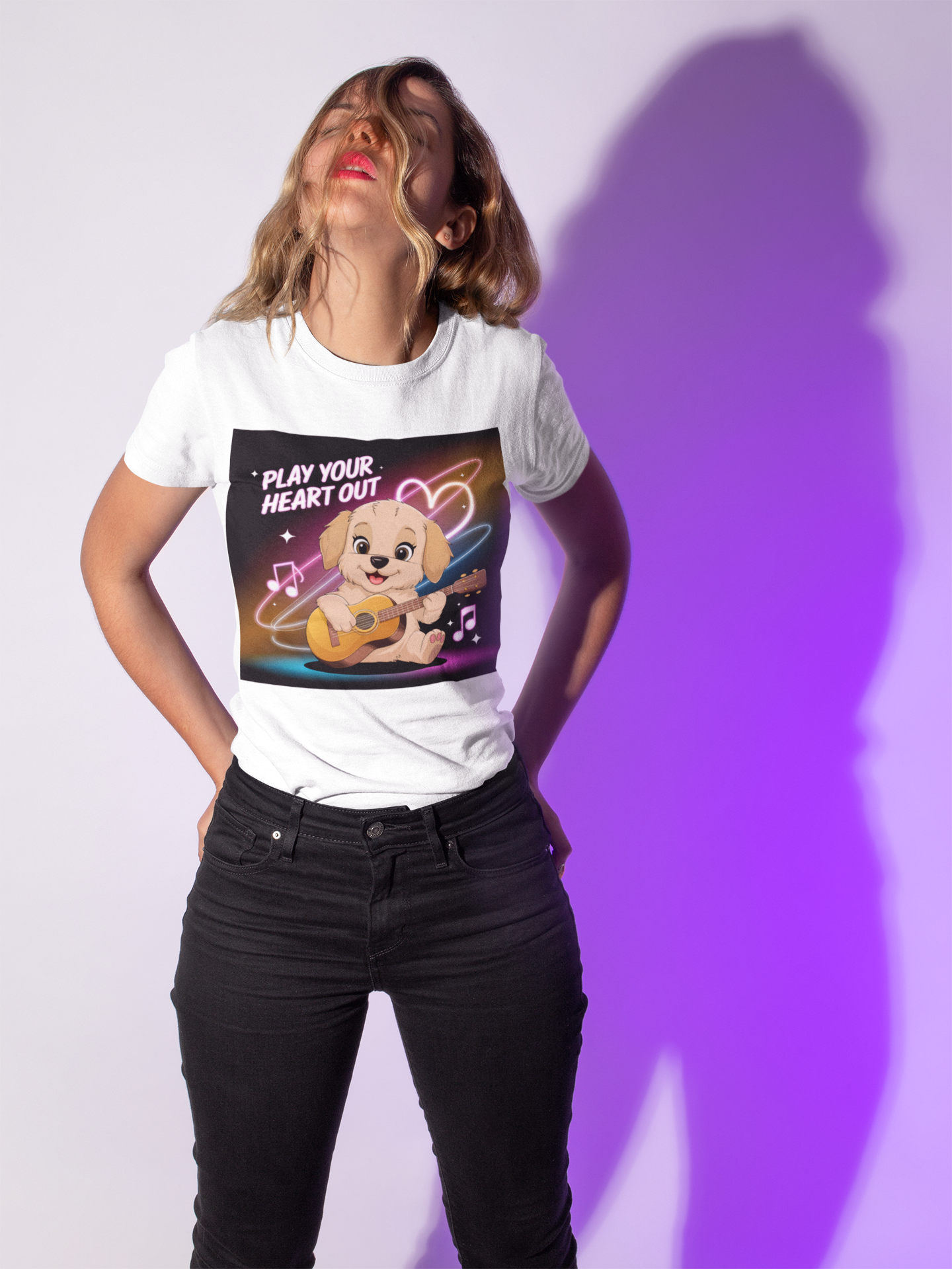 Play Your Heart Out T-shirt | Cute Puppy Guitar Music Design | Dog Lover Gift | Musician Tee | Musical Animal Art