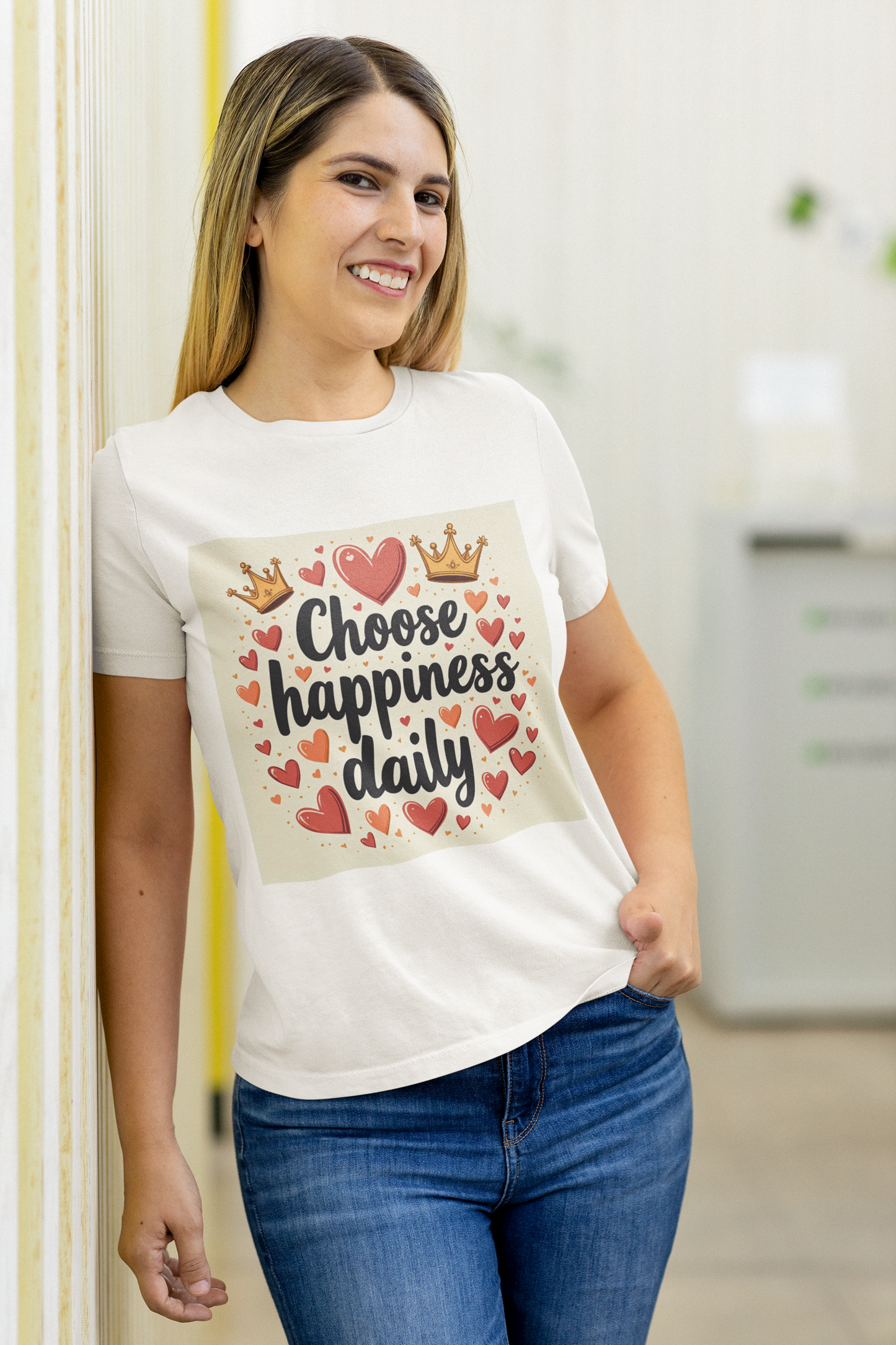 Choose Happiness Daily T-shirt | Inspirational Crown Hearts Design | Positive Mindset Tee | Self Love Gift | Motivational Quote Shirt