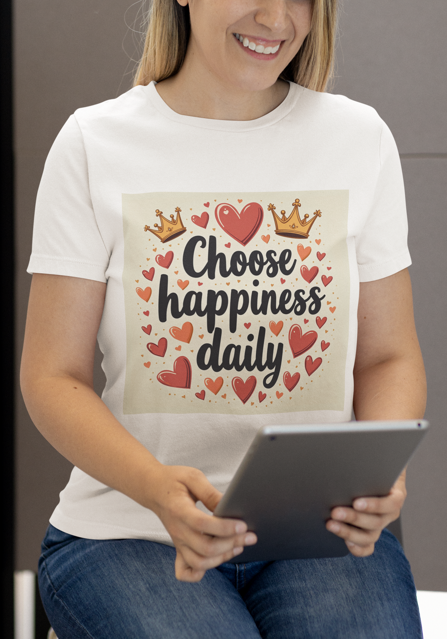 Choose Happiness Daily T-shirt | Inspirational Crown Hearts Design | Positive Mindset Tee | Self Love Gift | Motivational Quote Shirt