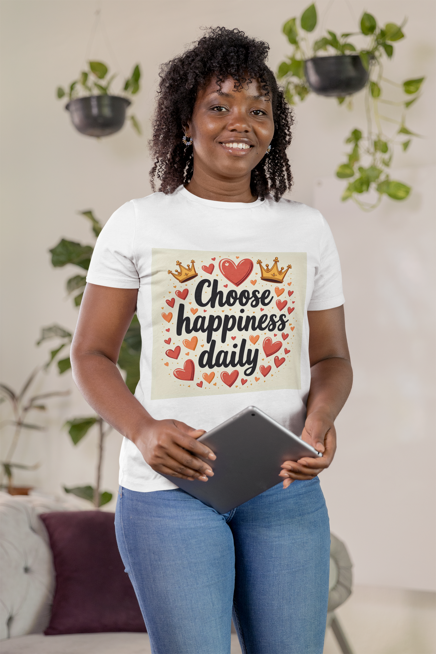 Choose Happiness Daily T-shirt | Inspirational Crown Hearts Design | Positive Mindset Tee | Self Love Gift | Motivational Quote Shirt