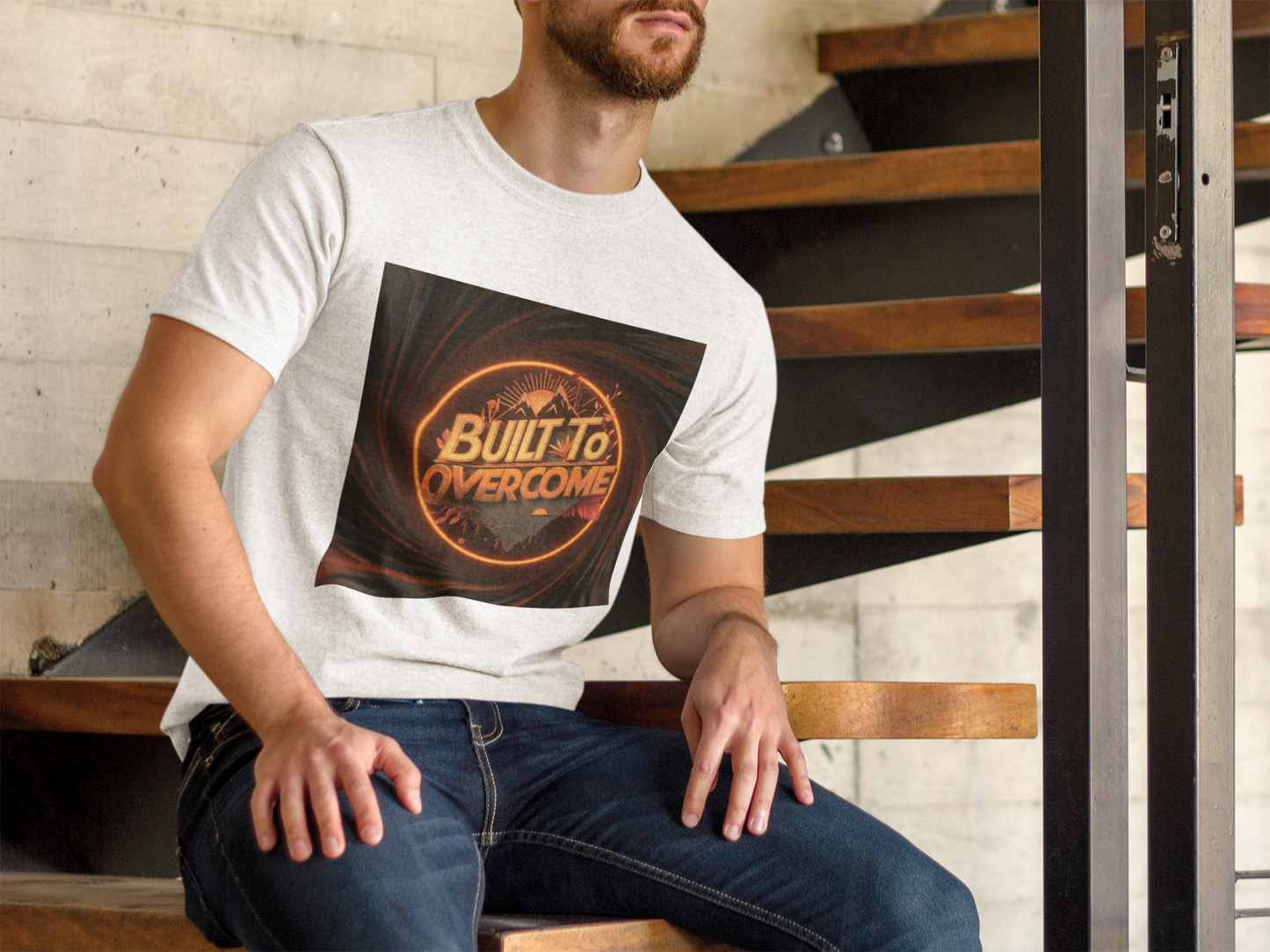 Built to Overcome T-shirt | Motiverend Fitness Shirt | Bergavontuur Geest | Neon Glow Design | Inspirerend Sportschool Shirt