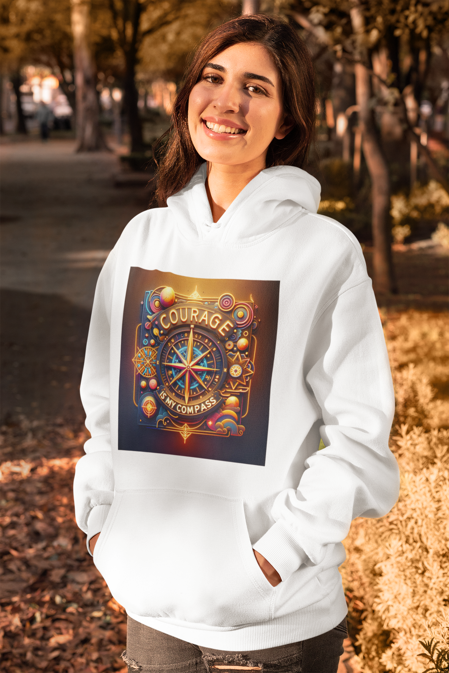 Courage Is My Compass T-shirt | Inspirational Nautical Art | Neon Compass Design | Motivational Quote Tee | Adventure Spirit
