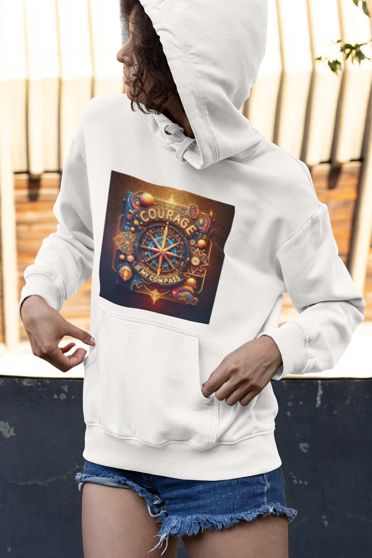 Courage Is My Compass T-shirt | Inspirational Nautical Art | Neon Compass Design | Motivational Quote Tee | Adventure Spirit