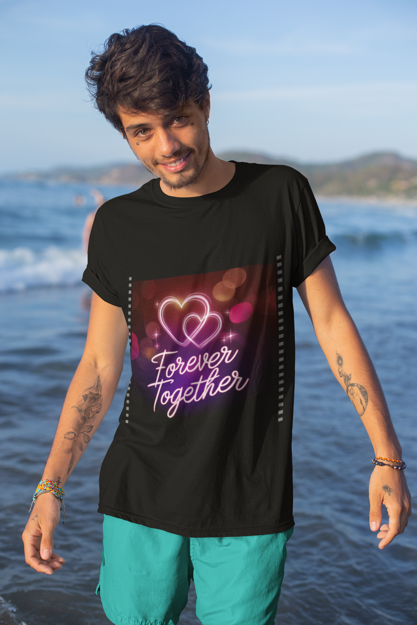 Forever Together T-shirt | Neon Love Hearts Design | Romantic Couple Gift | Anniversary Matching Tee | Wedding Quote Shirt