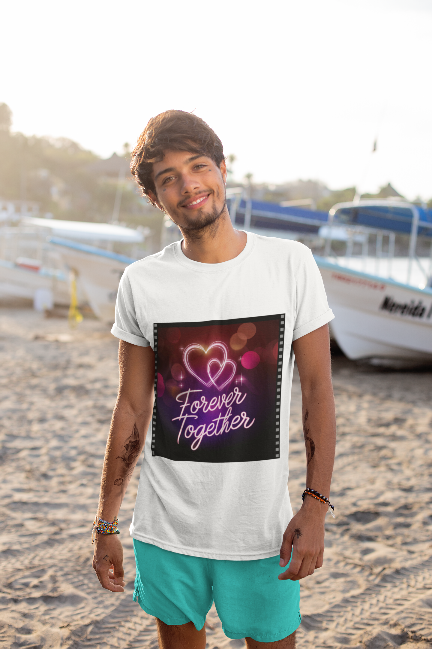 Forever Together T-shirt | Neon Love Hearts Design | Romantic Couple Gift | Anniversary Matching Tee | Wedding Quote Shirt