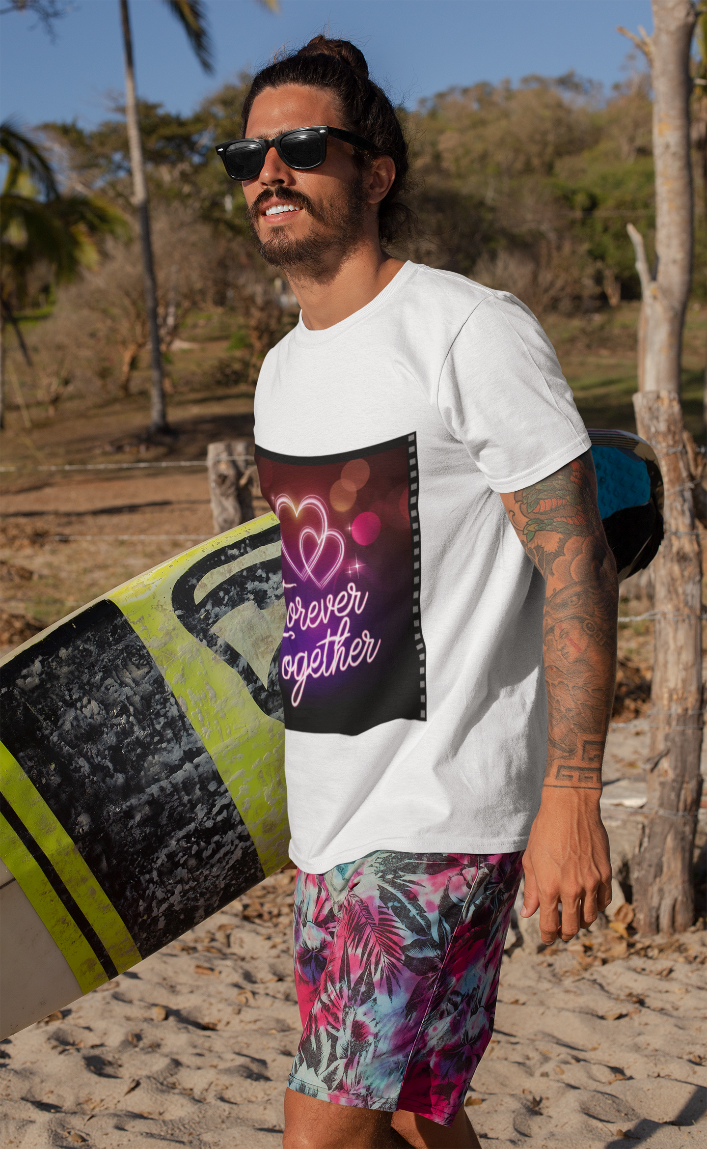 Forever Together T-shirt | Neon Love Hearts Design | Romantic Couple Gift | Anniversary Matching Tee | Wedding Quote Shirt