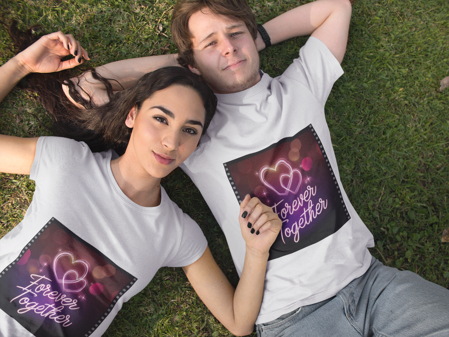 Forever Together T-shirt | Neon Love Hearts Design | Romantic Couple Gift | Anniversary Matching Tee | Wedding Quote Shirt