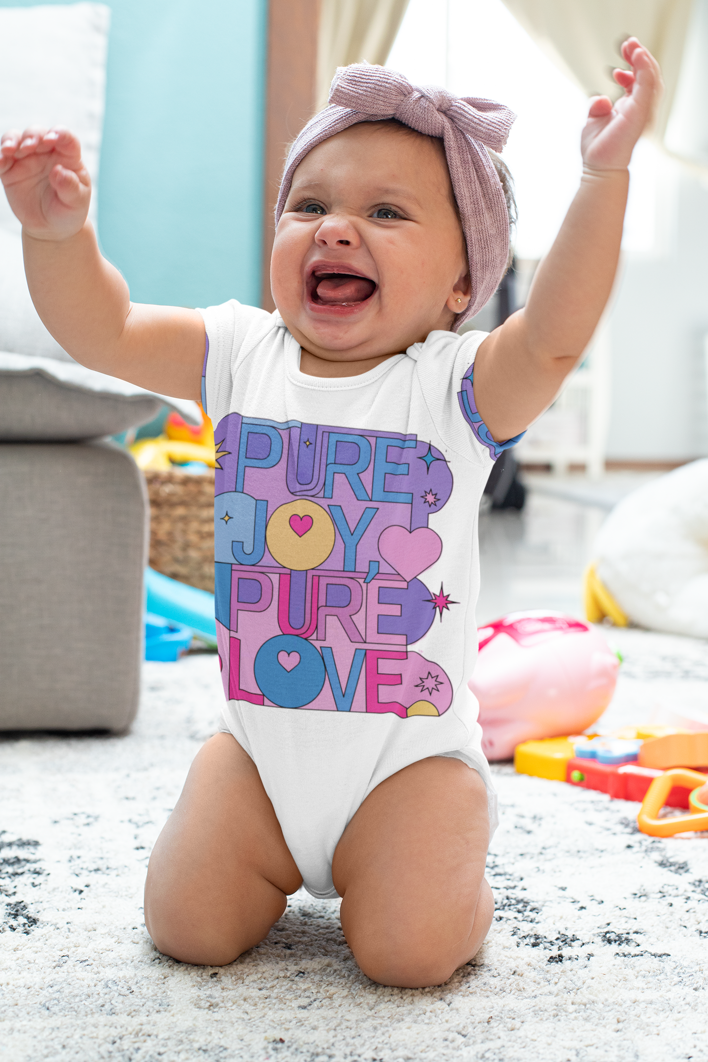 Pure Joy Pure Love T-shirt | Retro Typography Art | Positive Quote Tee | Colorful Love Design | Modern Heart Shirt | Short Sleeve