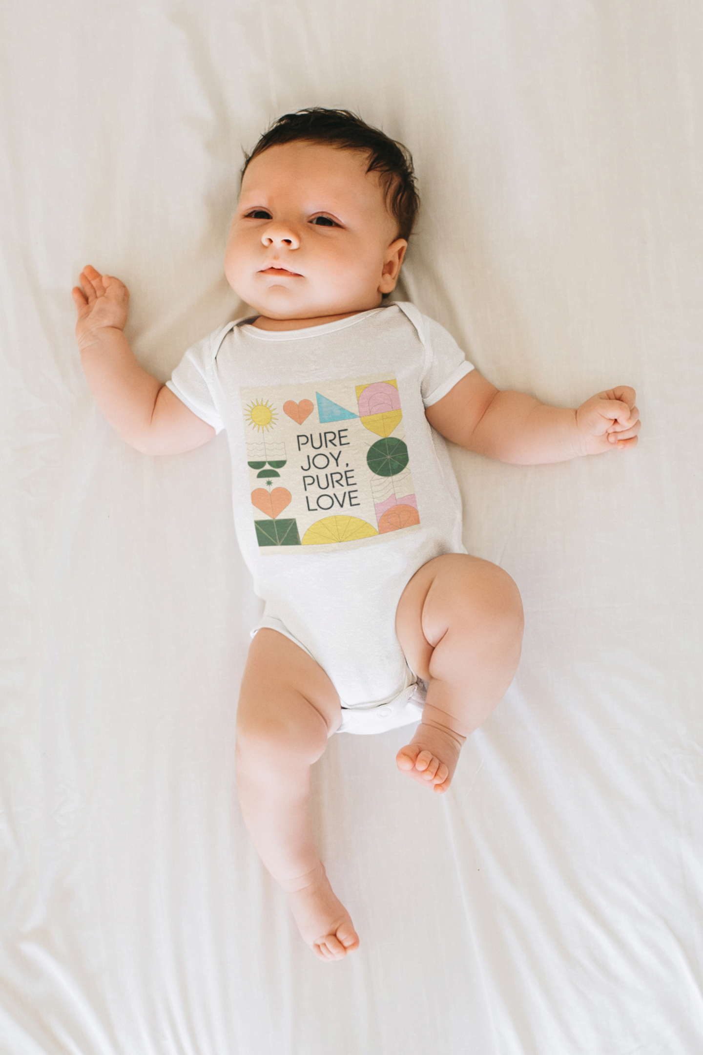 Pure Joy Pure Love T-shirt | Typography | Positive Quote Tee | Colorful Love Design | Modern Heart Shirt | Baby Sleeve Organic Bodysuit