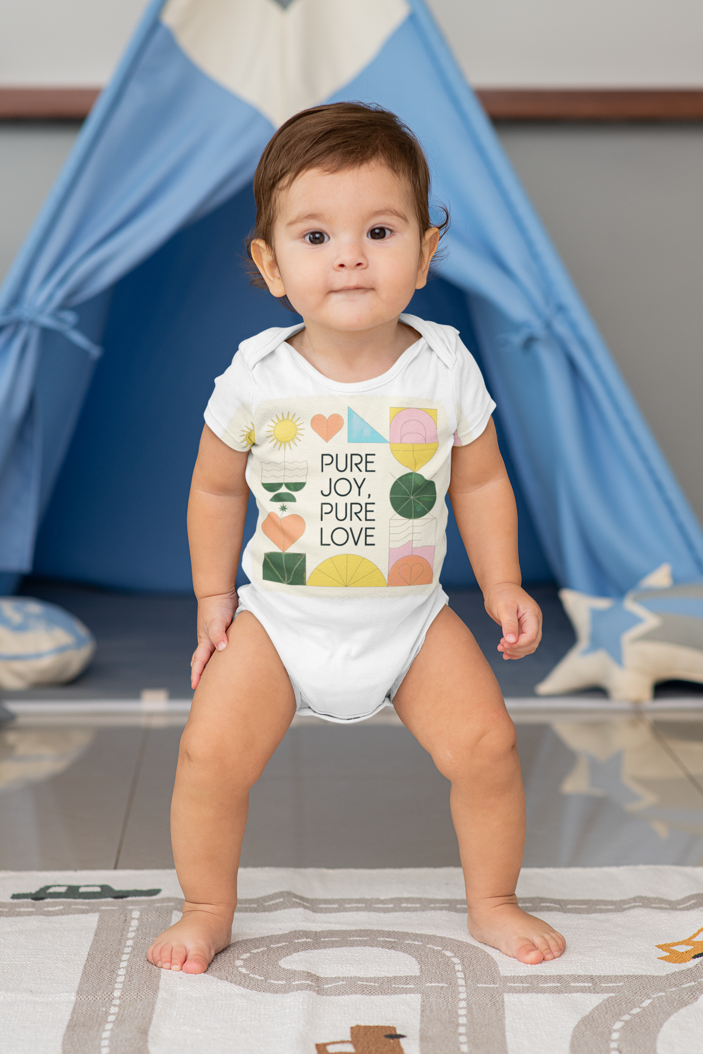 Pure Joy Pure Love T-shirt | Typography | Positive Quote Tee | Colorful Love Design | Modern Heart Shirt | Baby Sleeve Organic Bodysuit