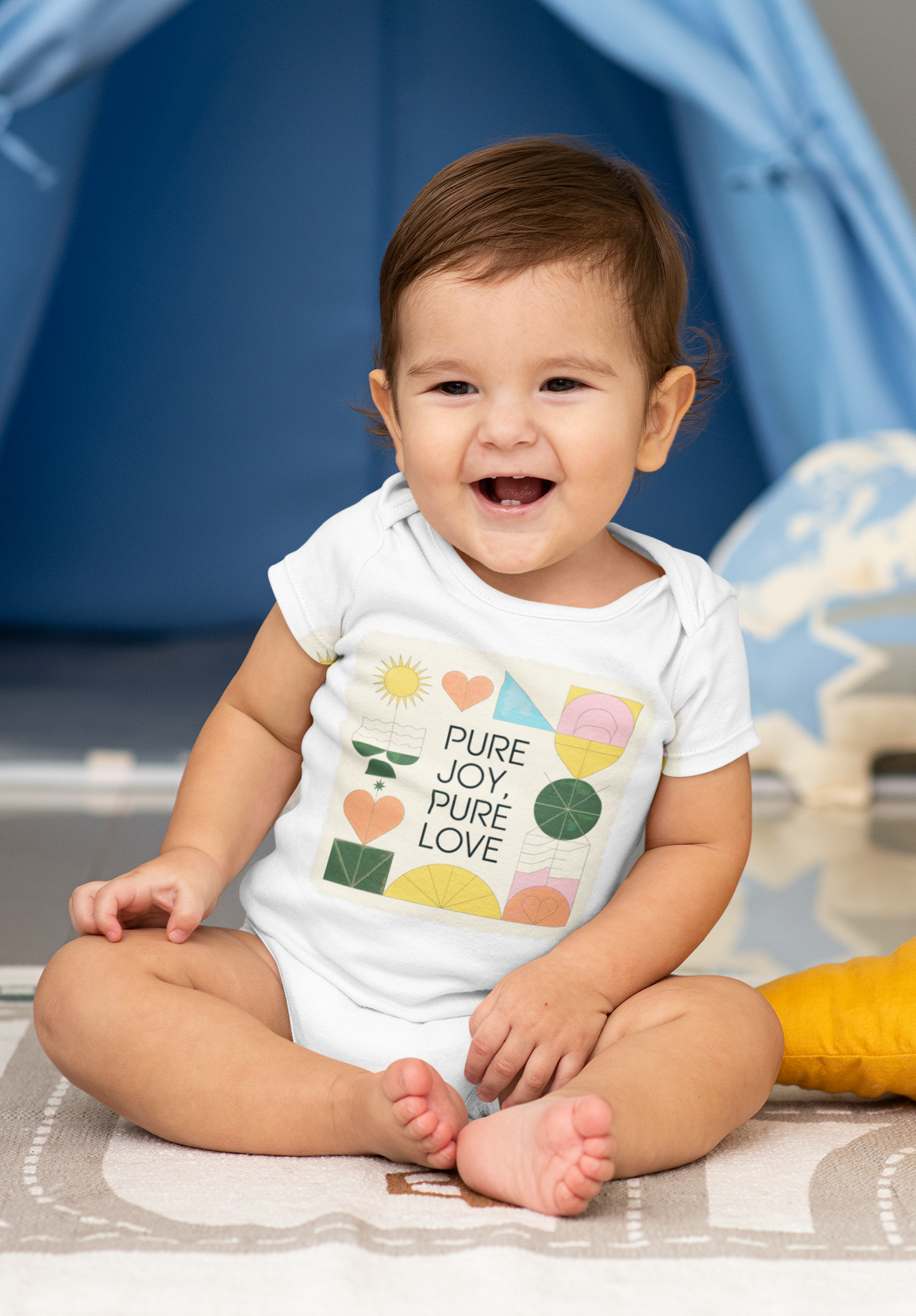 Pure Joy Pure Love T-shirt | Typography | Positive Quote Tee | Colorful Love Design | Modern Heart Shirt | Baby Sleeve Organic Bodysuit